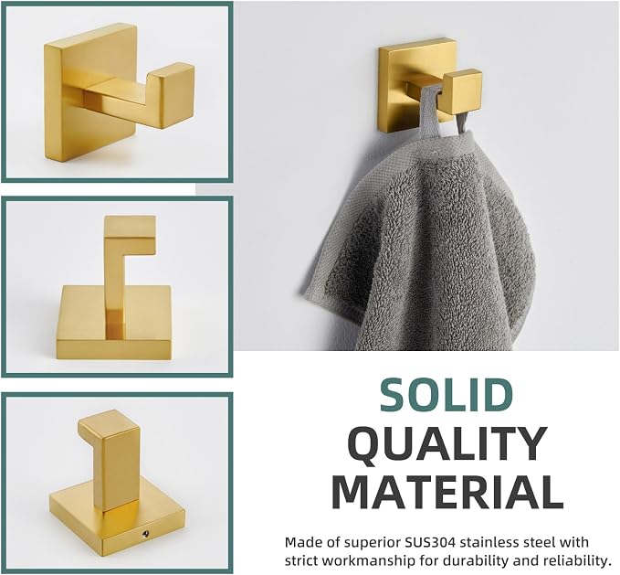 Angle Simple Towel Hook, SUS 304 Stainless Steel Hand Towel Holder for Bathroom, Wall Coat Hook, Brushed Dark Gold
