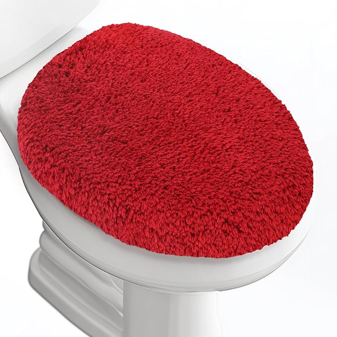 Soft Microfiber Toilet Seat Cover 17.5" x 15" Machine Washable | Solid Toilet Lid Cover Adjustable Rubber Backing Fits Most 16 -17.5" L x 14-16" W Round Oblong and Elongated Toilet Seat