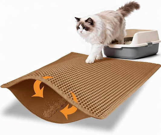 Pieviev Litter Mat, Double-Layer Waterproof Litter Trap, 30" x 24" Brown | Honeycomb Design Catches Scattered Particles to Stop Tracking, Urineproof Base Protects Floors, Easy to Clean