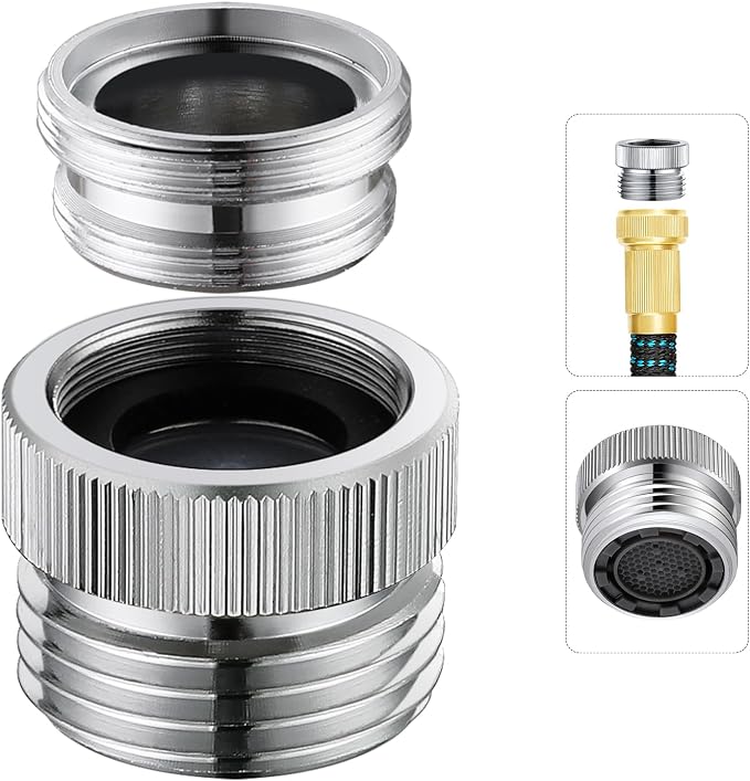 Faucet Adapter with Aerator Faucet to Hose Adapter, Faucet Adapter to Garden Hose Attachment for Sink Faucet to Garden Hose Adapter 3/4" GHT Thread Chrome