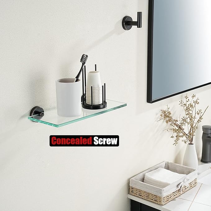 JQK Bathroom Glass Shelf Oil Rubbed Bronze, Tempered Glass Shower Storage 12 by 5 inches, 304 Stainless Steel ORB Wall Mount, TGS101L12-ORB