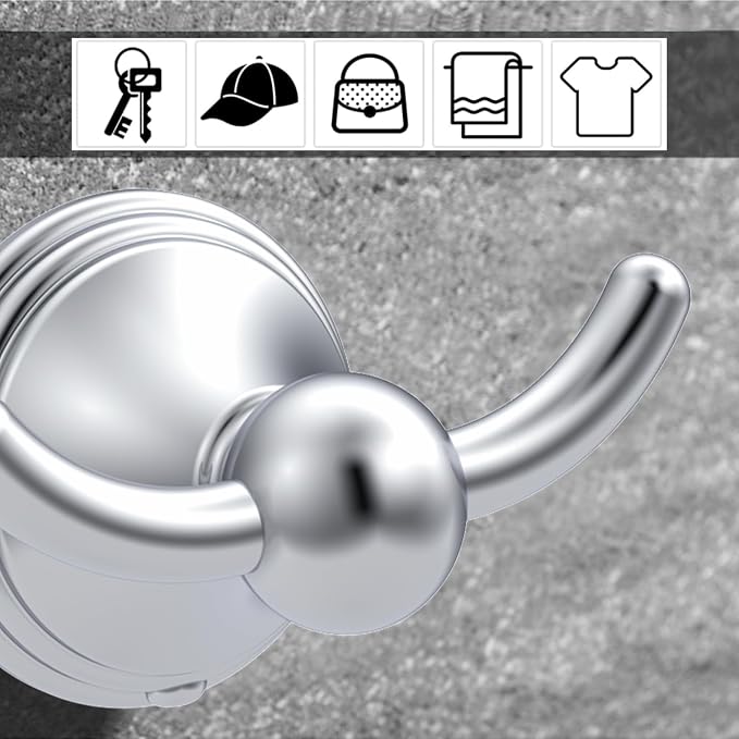 Asidrama Towel Hooks for Bathroom,Polished Chrome Coat Hooks for Kitchen Shower Door Wall Mounted,Exquisite Robe & Towel Hooks,Durable Robe Wall Hooks for Hanging Towels (2 Pack)