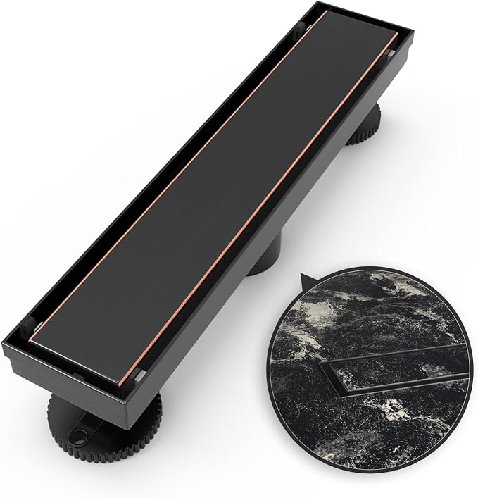 WEBANG 12 Inch Linear Shower Drain Rectangular Floor Drain with Accessories Reversible 2-in-1 Cover Tile Insert Grate Removable SUS304 Stainless Steel CUPC Certified Oil Rubbed Bronze