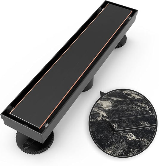 WEBANG 12 Inch Linear Shower Drain Rectangular Floor Drain with Accessories Reversible 2-in-1 Cover Tile Insert Grate Removable SUS304 Stainless Steel CUPC Certified Oil Rubbed Bronze