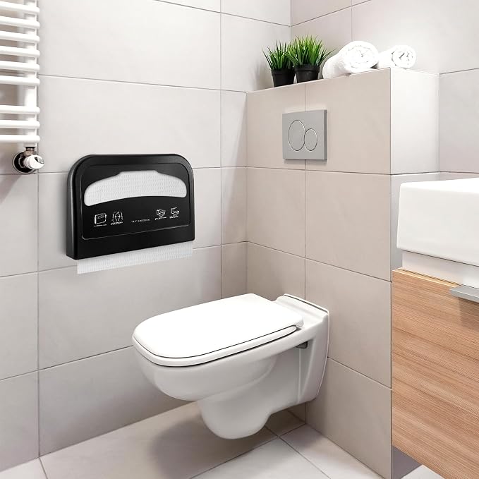 Hushee 4 Pcs Toilet Seat Cover Dispenser Wall Mount, Half-Fold Disposable Toilet Seat Cover Holder for Commercial Bathroom Restroom Use (Black)