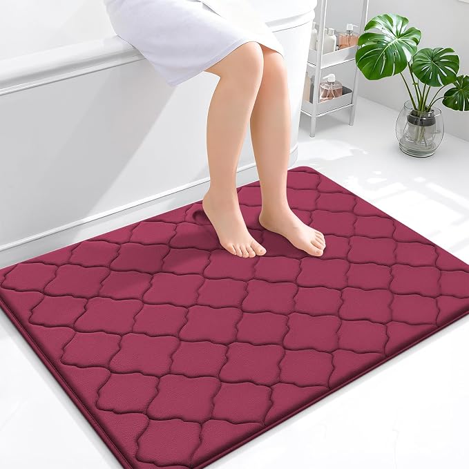 OLANLY Memory Foam Bath Mat Rug 40x32, Ultra Soft Bathroom Rugs, Burgundy | Thick Absorbent Carpet, Non-Slip Backing, Machine Washable, for Bathroom Floor, Tub, Shower and Home Decor Accessories