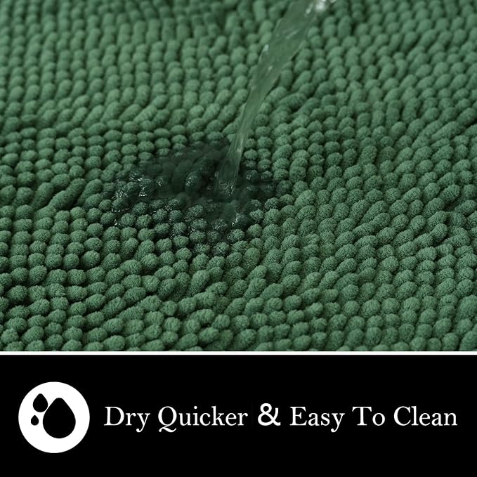 Bathroom Rugs Chenille Bath mat 2 Piece Set, Super Absorbent, PVC Non Slip Backing, Bath mats for Bathroom, Plush Shaggy, Thick, Machine Washable, Bathtub, Shower, Toilet.(Deep Green)