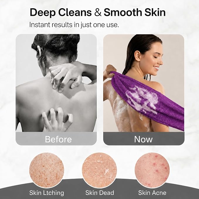 2PCS Exfoliating Washcloth Towel - Exfoliating Body Scrubber Exfoliator, Loofah Sponge Wash Cloth, Korean & Japanse & African Net Sponge Rag - Back Scrubber Washer (Olive Green+Deep Purple)