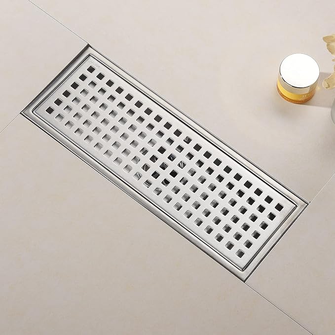 12 Inch Rectangular Shower Floor Drain, Detachable to Insert The Mesh Grille Cover, SUS304 Stainless Steel, Brushed Nickel