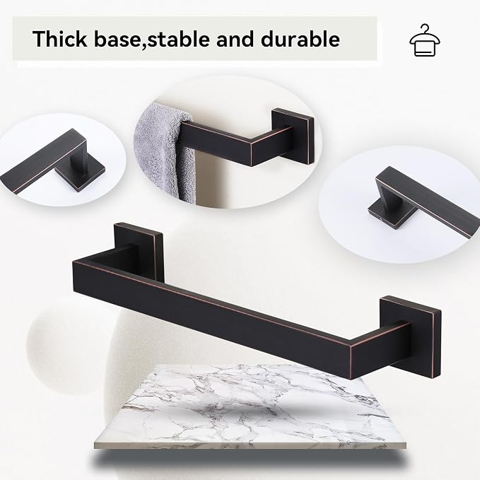 LANC ORB 12-Inch Towel Bar for Bathroom Wall Mounted Bathroom Square Towel Rack, Total-14 Oil Rubbed Bronze Bath Towel Holder Towel Hanger Hand Towel Holders Towel Rail Towel Rod, A8804ORB-3P1
