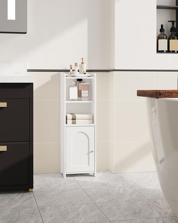 Hzuaneri Bathroom Storage Cabinet, Corner Floor Cabinet with Doors and Adjustable Shelf, Narrow Toilet Paper Cabinets, Bathroom Organizer for Small Spaces, White BC39713X