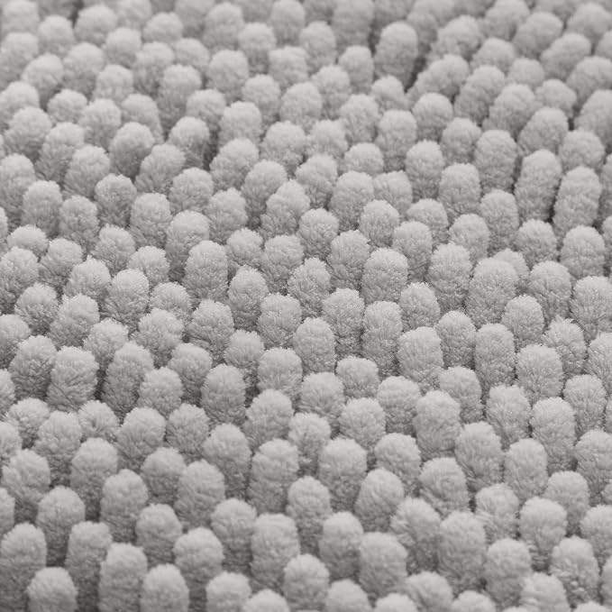 HOMEIDEAS Light Grey Chenille Bathroom Rugs Set of 3, Non Slip Bath Mat | Super Absorbent, Soft Microfiber, Machine Washable, Stain Resistant, for Bathroom Decor