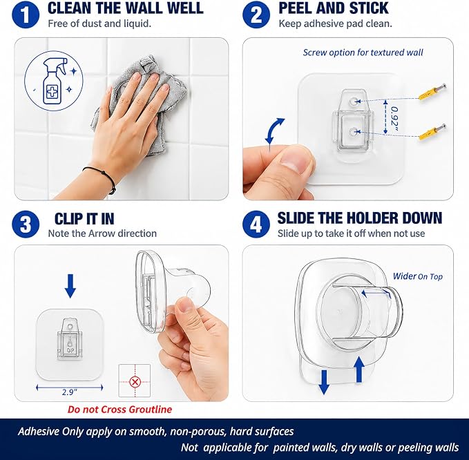 Handheld Shower Head Holder - 5 Positions Adjustable - Slide to Fit - Adhesive Mount with Screw Option, Bathroom Wall Mount Shower Hose Holder (Gun Metal)
