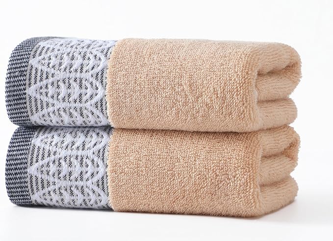 2 Pack Decorative Hand Towels, Leaf Design Cotton | Highly Absorbent Towels Set for Bathroom, Face Spa, Kitchen, 13 x 30 Inches