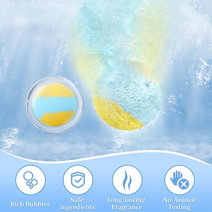 Bath Bombs Set 50 PCS with 10 Scents, Natural Bathbombs, Blue | With Shea Butter & Safe Oil, Bubble Bombs for Women, Ideal for Mother's Day, Valentine's Day, Christmas, Birthday Present