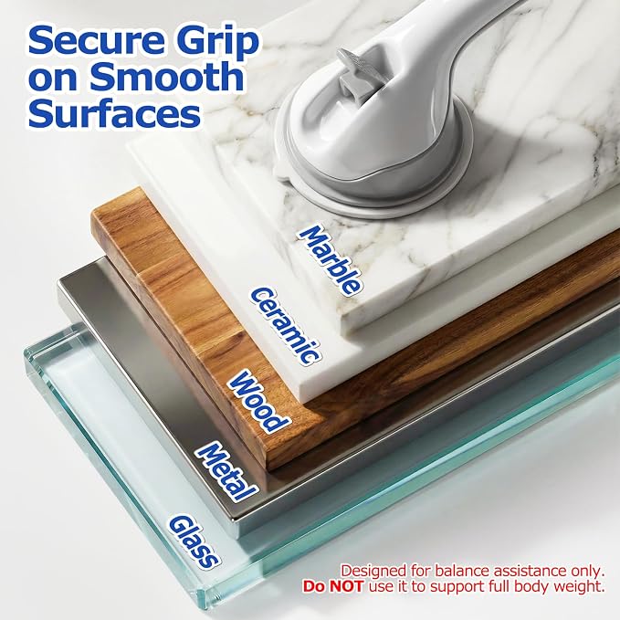 Grab Bars for Shower, 2 Pack Suction Cup Shower Handle with Textured Grip, 16.5 Inch Removable Bath Handrails for Seniors, Elderly and Handicap, Drill-Free Balance Support for Smooth Tile