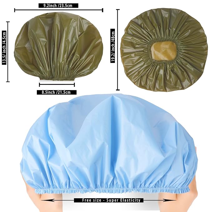 Super Jumbo Shower Cap for Women, 2 PCS Waterproof Hair Caps for Locs | Extra Large, Double Side Reusable PEVA Bath Cap, Washable, Holds Long Thick Twist Braid - Blue+Green