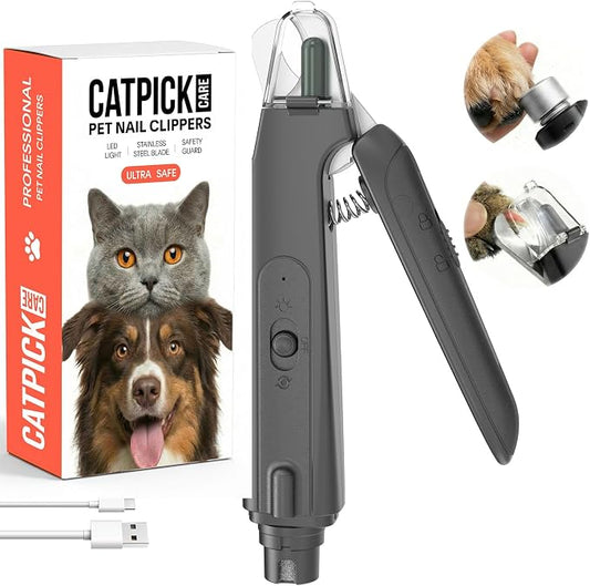 Pet Nail Clipper with Light, Type-c Dog Claw Trimmer & Grinder | Rechargeable Cordless Dog&Cat Cutter, Safety Lock & Catcher, Stainless Blades Grooming for Small Medium Large Pets, Black