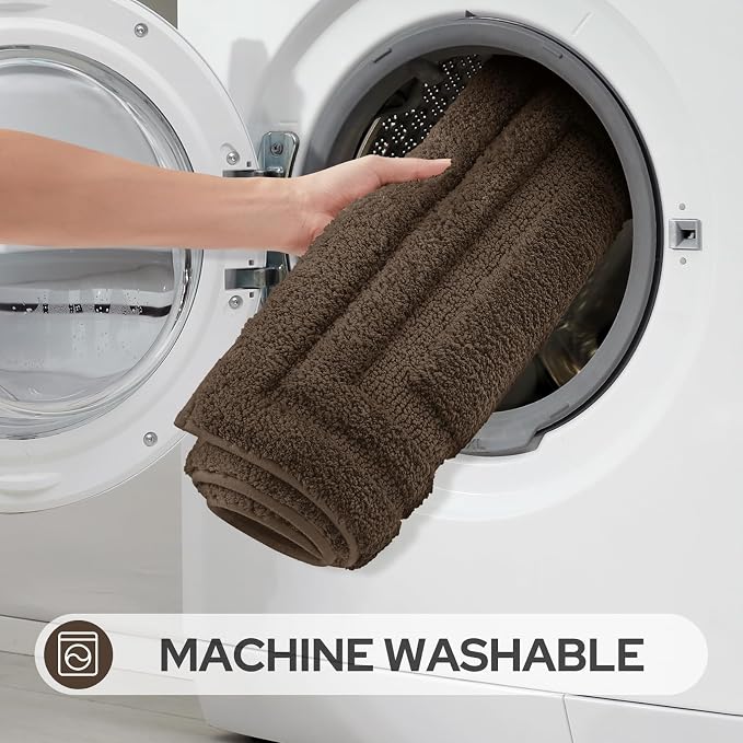 HOMEIDEAS Brown Bathroom Rugs Set of 3, Non Slip Bath Runners | Super Absorbent, Plush Microfiber, Machine Washable, Stain Resistant, Easy Care, Perfect for Modern Bathroom Decor