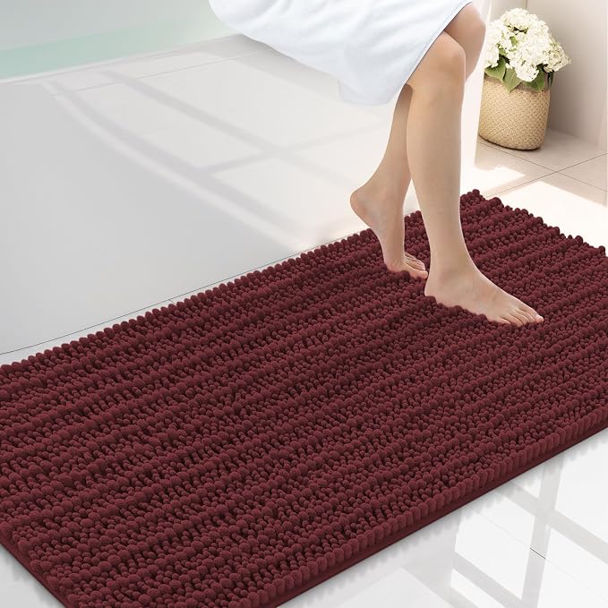 Smiry Bathroom Rugs 44X24, Extra Soft Rubber Backing Chenille Bath Mats | Caramel Red Machine Washable Non Slip Quick Dry Bath Mats for Bathroom Floor, Tub, Shower, Home Decor Accessories