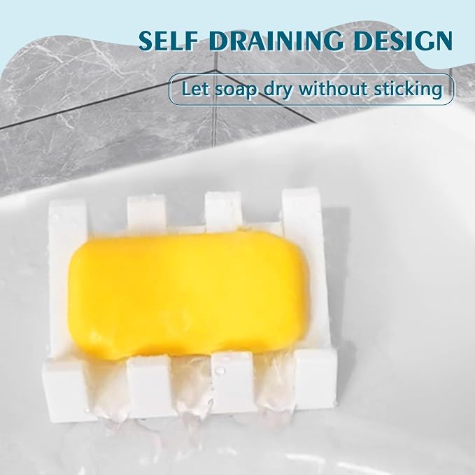 Self Draining Soap Dish Holder,Silicone Soap Dish,for Bathroom,Kitchen, Sponges，Can Extend Soap Life，Keep Soap Bars Dry and Easy Cleaning (N-White,4-Pack)