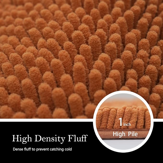 Bathroom Rugs Chenille Bath mat 3 Piece Set, Super Absorbent, Strong PVC Non Slip Backing, Bath mats for Bathroom, Plush Shaggy, Thick, Machine Washable, Bathtub, Toilet, Champagne