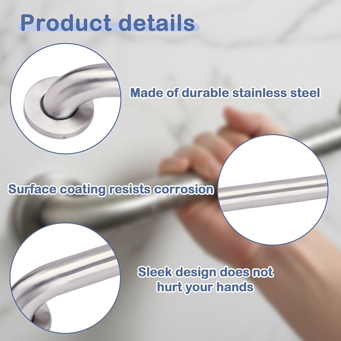 24Inch Shower Grab Bar Anti-Slip Grip,Shower Handles for Elderly, Handicap Grab Bar for Shower, Shower Bars for Inside Shower Bathtub Toilet Safety Handrail for Shower