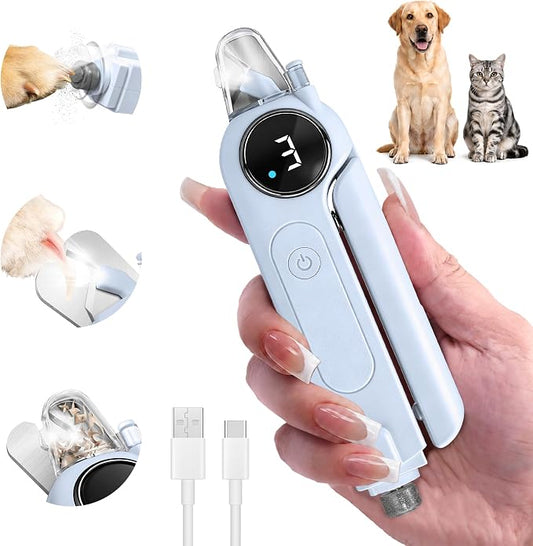 2-in-1 Quiet Electric Pet Nail Clipper & Grinder with Light for Dogs Cats (Blue) Dual LED Lights,3-Speed Grinder,Nail Clipping Splash Guard,Type-C Rechargeable,Quiet Design for Anxious Dogs & Cats