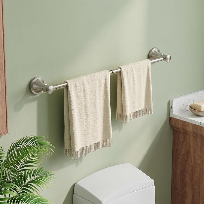 BESy Adjustable 16 to 26 Inch Bath Towel Bar Rack for Bathroom Towel Holder, Wall Mounted Towel Bar Rod Hanger Bathroom Hardware Accessories Hotel Style, Stainless Steel, Brushed Nickel