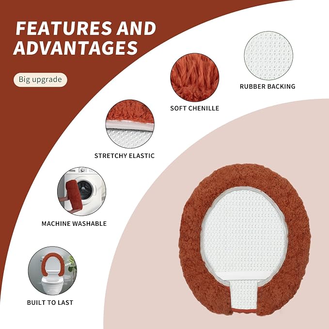 Soft Microfiber Toilet Seat Cover 17.5" x 15" Machine Washable | Solid Toilet Lid Cover Adjustable Rubber Backing Fits Most 16 -17.5" L x 14-16" W Round Oblong and Elongated Toilet Seat
