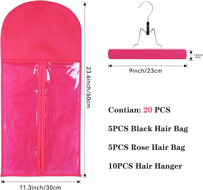 Professional Hair Organizer Bags with Hanger - 3 Pack Protective Cases for Multiple Wigs Extensions Hairpieces Holder Rose Pink Travel Carry Pouch Salon