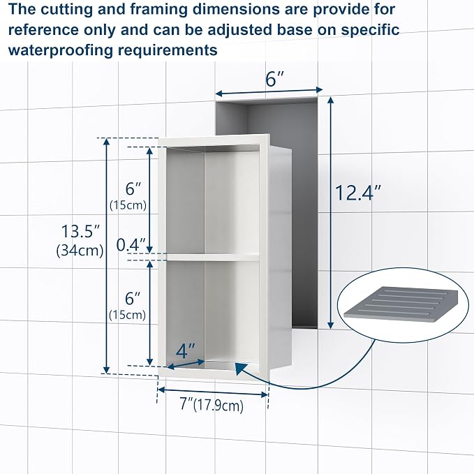 Qeke Shower Foot Rest for Shaving Legs, 304 Stainless Steel Footrest Niche With Holder, Recessed Shower Niche, Brushed Nickel, 5.9" X 12.3"