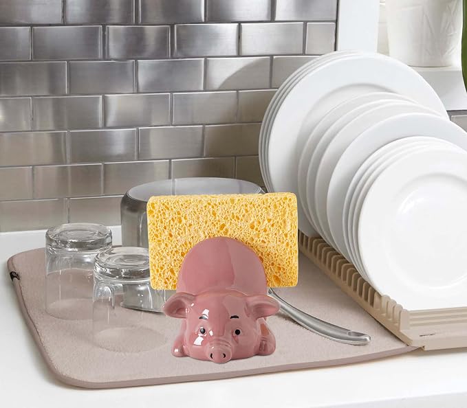 Pig Sponge Holder For Kitchen Sink Sponge Holder Ceramic Dish Sponges Holder Pink Kitchen Sponge Holders - Adorable And Functional Sink Caddy