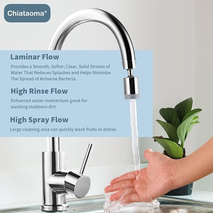 2 PACK Swivel Faucet Aerator,3-function Faucet Nozzle,360° Big Angle Rotate Kitchen Sink Faucet Attachment,Faucet Extender for Kitchen 55/64 inch Female Thread,Kitchen Sink Aerator Chrome