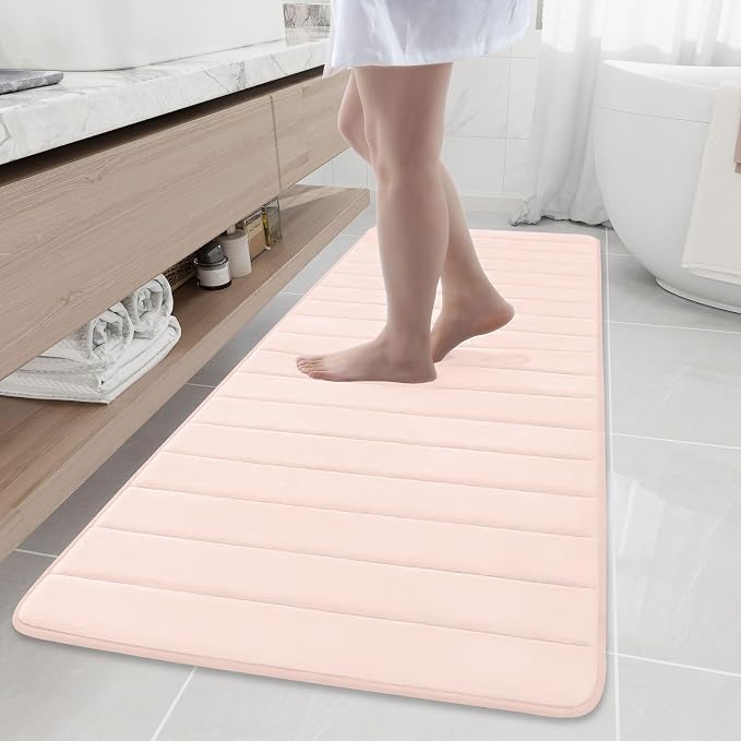 Buganda Memory Foam Bath Mat 70 x 24, Ultra Soft Absorbent Bathroom Rugs | Pink, Machine Washable Quick Dry Bath Mats for Bathroom Floor, Shower and Tub, Home Decor Accessories