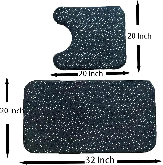 Madeals Memory Foam Bathroom Toilet Rug Set 4 Piece with Toilet Lid Cover and Tank Covers Shiny Black Specks