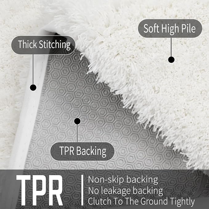 Yimobra U Shaped Toilet Bath Rug, Fluffy Plush, Super Shaggy Soft Non Slip, Water Absorbent Microfiber Bath Mat, Dries Quickly, Machine Washable Thick Bathroom Rugs, 20"X 24", Off White