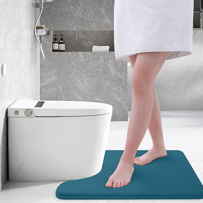 Smiry Memory Foam Toilet Rugs 20x20, Extra Soft Absorbent Bathroom Rugs | Peacock Blue, Quick Dry Machine Washable Non-Slip Contour Bath Mat for Toilet