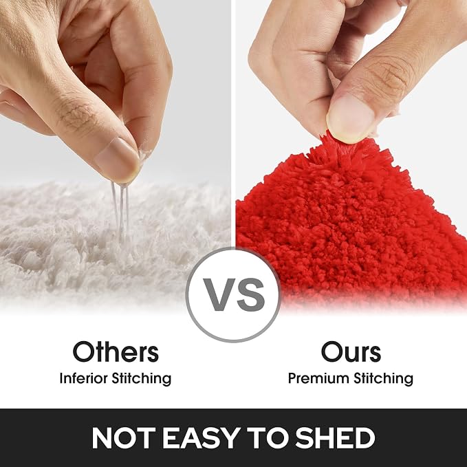HOMEIDEAS Bathroom Rugs Sets 2 Piece, Super Soft Non Slip Bath Mat Red | Ultra Absorbent, Microfiber Machine Washable Bath Rug Set, for Bathroom, Tub, Shower 20" x 32" + 16" x 24"
