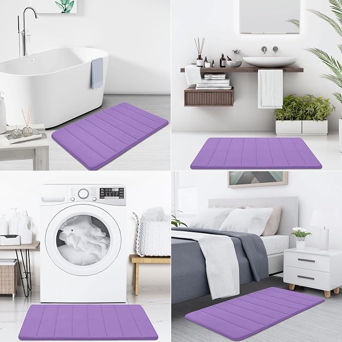 Buganda Memory Foam Bath Mat 47 x 20, Ultra Soft Absorbent Bathroom Rugs | Lavender, Machine Washable Quick Dry Bath Mats for Bathroom Floor, Shower and Tub, Home Decor Accessories