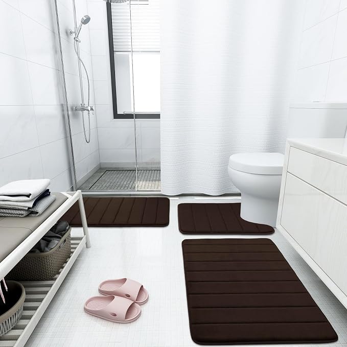 Buganda Memory Foam Bath Mat 40 x 24, Ultra Soft Absorbent Bathroom Rugs | Brown, Machine Washable Quick Dry Bath Mats for Bathroom Floor, Shower and Tub, Home Decor Accessories