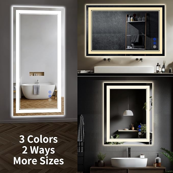 50"x30" LED Bathroom Mirror with Lights,Anti-Fog,3 Color Modes