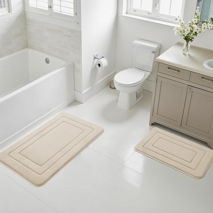Cupic Cupid Super Soft Memory Foam Bath Mat, Khaki Bathroom Rugs, Non Slip Bath Mats for Bathroom Floor, Machine Washable Rugs for Shower & Tub, Quick Dry Bath Carpet for Decor, 24" x 36"