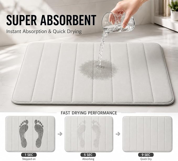 Memory Foam Bath Mat Set 3 Piece，Super Soft Absorbent Bathroom Rug Non Slip, Quick Dry,Machine Wash, Perfect Plush Bathroom Rugs,Home Decor Accessories,Grey