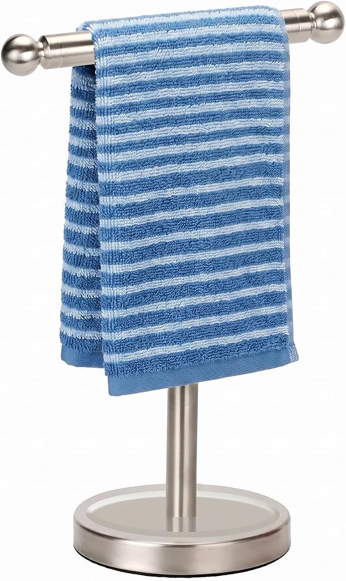 Hand Towel Holder Standing, T-Shape Towel Rack with Heavy Base, Regular Sized Hand Towel for Bath (Brushed Nickel, Stainless Steel)