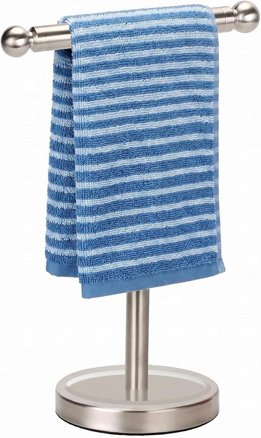 Hand Towel Holder Standing, T-Shape Towel Rack with Heavy Base, Regular Sized Hand Towel for Bath (Brushed Nickel, Stainless Steel)