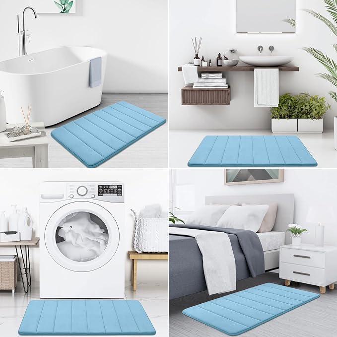 Buganda Memory Foam Bath Mat 44 x 24, Ultra Soft Absorbent Bathroom Rugs | Blue, Machine Washable Quick Dry Bath Mats for Bathroom Floor, Shower and Tub, Home Decor Accessories