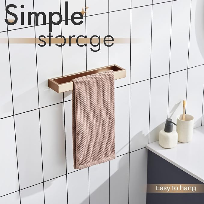 KOKOSIRI Towel Holder 12-Inch Hand Towel Bar Wall Mount Kitchen Rack Champagne Bronze Stainless Steel for Bathroom Hardware, 1 Pack B4008CPG-L12