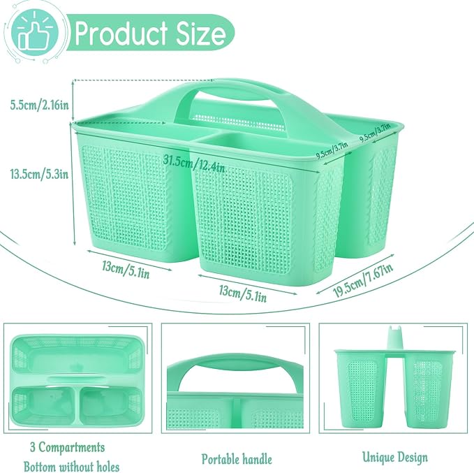 NINU Plastic Cyan Shower Caddy Basket, Divided Cleaning Portable Shower Basket with Handle Compartments Storage Organizer for Bathroom, College, Kitchen, Dorm Room Essentials