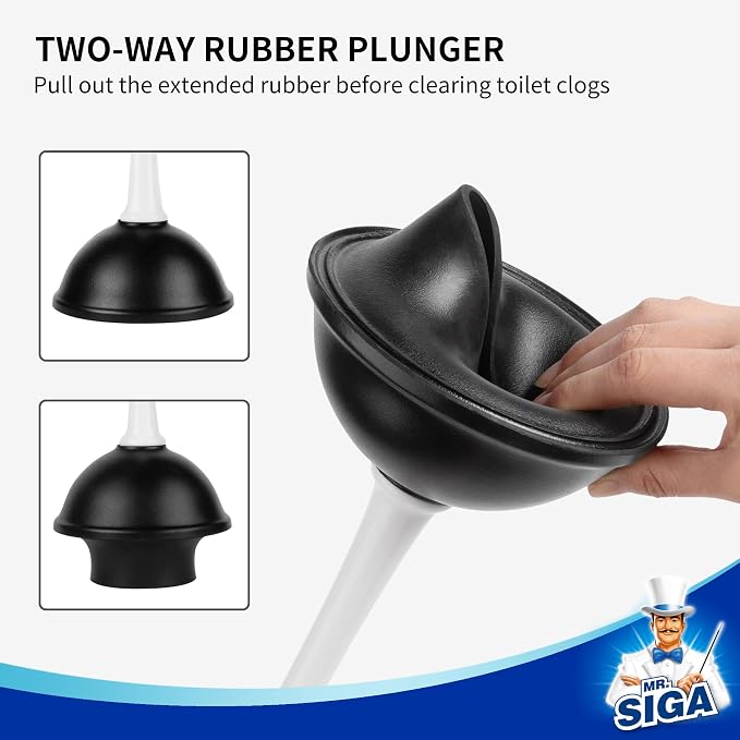 MR.SIGA Toilet Plunger and Brush Combo for Toilet Cleaning, White, 2 Set (Pack of 2)